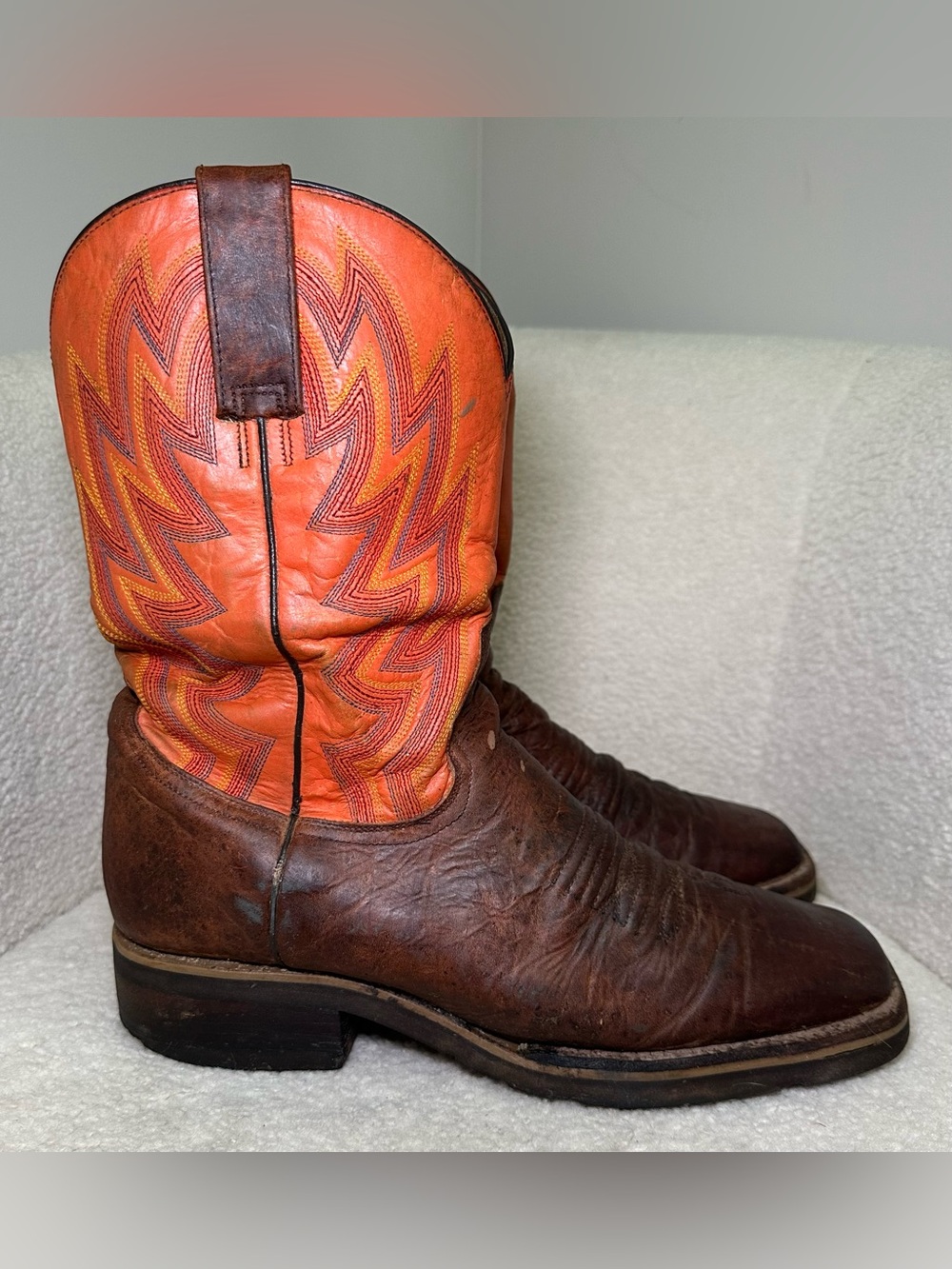 Vintage Roper Cowboy Boots Brown Leather Orange Western Handmade Western Boho 11